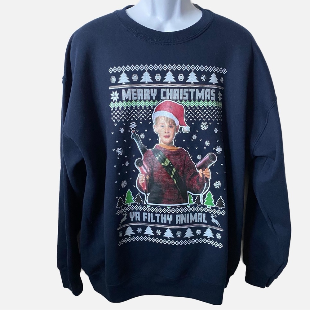 Gildan, Home Alone Ugly Christmas Sweatshirt Merry Christmas Ya Filthy Animals